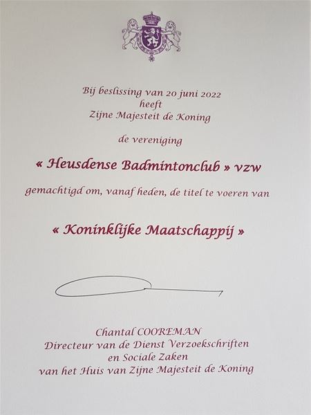 Badmintonclub Hebad mag zich nu koninklijke noemen