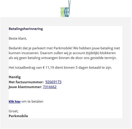 Ook oplichtingspogingen  via parkeergelden