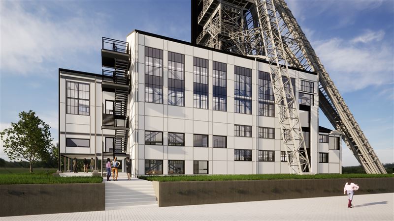 Toekomst schachtbok en gebouw oogt indrukwekkend