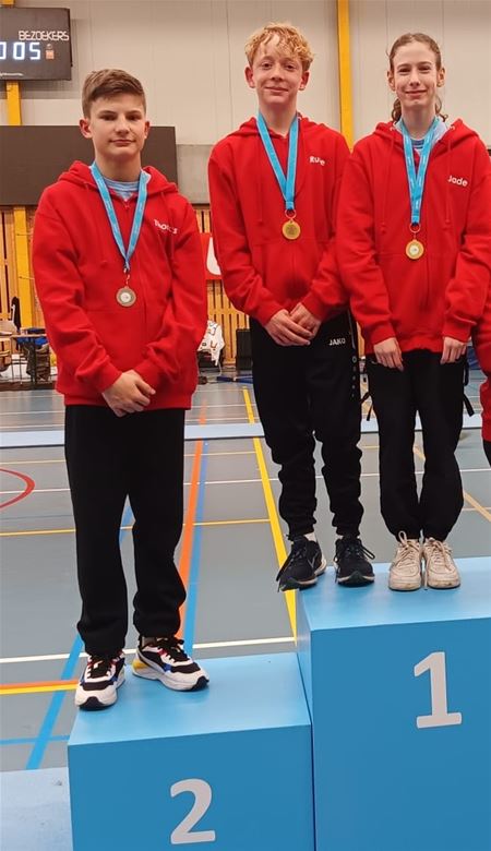 Vier medailles op de dubbel mini-trampoline