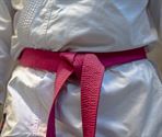 Karateka's dragen roze gordel tegen borstkanker